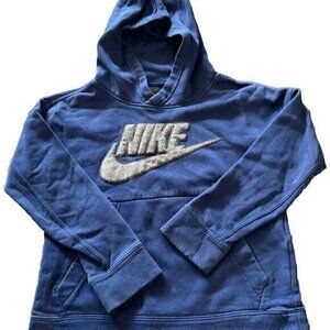Vintage Nike Boy’s Blue Hooded Sweatshirt Gray Classic Logo Swoosh Sz Small